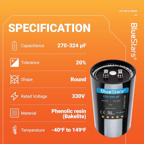 [2025 Upgraded] BlueStars 270-324 uF MFD 330 VAC Motor Start Capacitor
