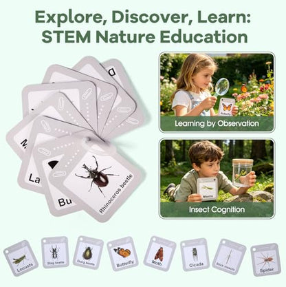FIIOEOY Wooden Bug Catcher Kit for Kids - 8-in-1 Outdoor Explorer Set with Magnifying Glass, Butterfly Net STEM Learning Toys for Ages 3-8 Nature Gift for Boys & Girls