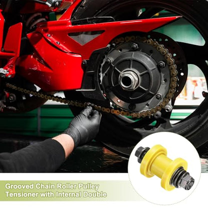 PATIKIL 10mm Grooved Roller Pulley Tensioner Yellow Chain Roller Pulley - color: Yellow