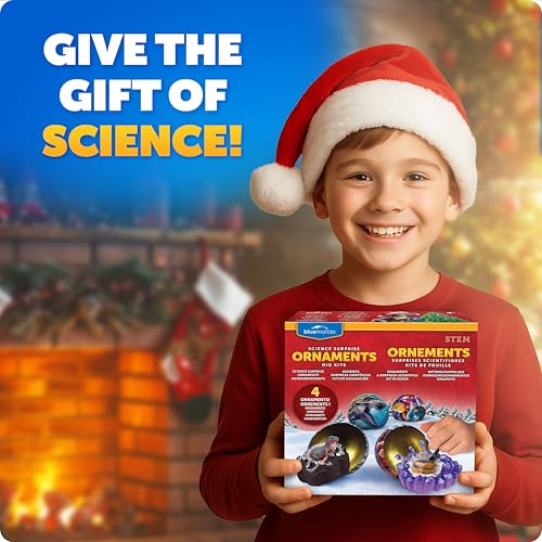 Blue Marble Science Surprise Christmas Ornament Dig Kits - 4 Ornaments with Mini Gemstone and Dinosaur Digs Inside, Includes Tools and Learning Guide - style: Dig Kit Ornaments