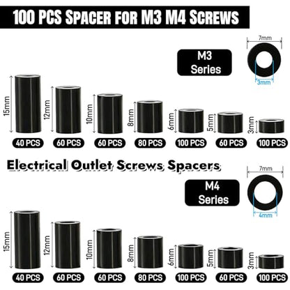 1000 Pieces Nylon Round Spacers for M3 M4 Screw, Without Threaded