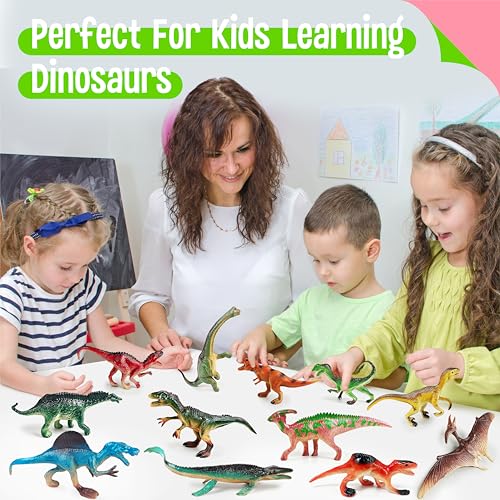 12 Dinosaur Toys for Kids, Plastic Animal Figurines Portable Dinosaur Figures Playset Montessori Toy Educational Game for Homeschool Preschool Toddler Kids - style: Large Dinosaur (excluding cards)