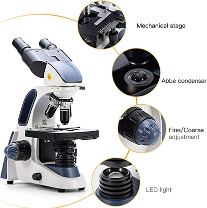 SWIFT SW380B 40X-2500X Magnification, Siedentopf Head, Research-Grade Binocular Compound Lab Microscope with Wide-Field 10X and 25X Eyepieces, Mechanical Stage, Ultra-Precise Focusing - style: SW380B
