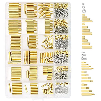 HELIFOUNER 420 Pieces M2 M2.5 M3 Male Female Hex Brass Spacers Standoffs Screws Nuts Assortment Kit with a Tweezers - size: M2 M2.5 M3 Brass Standoff Kit