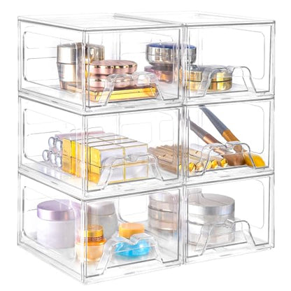 6 Pack Stackable Storage Drawers,Makeup Organizer with Pull-out Drawer