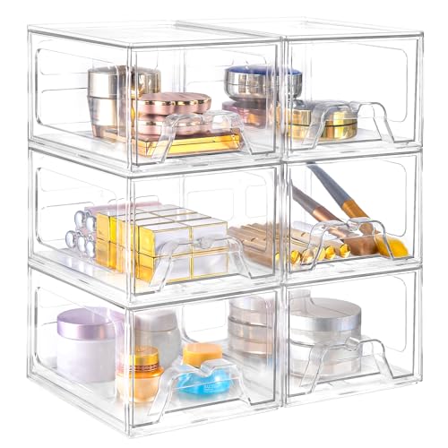 6 Pack Stackable Storage Drawers,Makeup Organizer with Pull-out Drawer