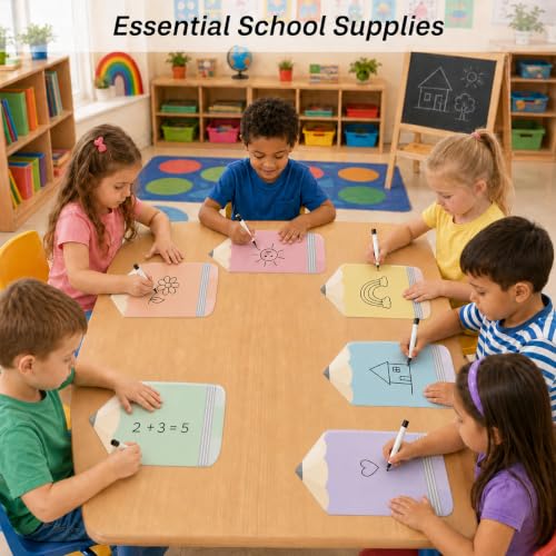 Cinrobiye 24 Pcs Dry Erase Stickers for Classroom Tables, Reusable Writable Decals with 2 Scrapers, Waterproof Dry Erase Spots for Desks, Whiteboards, Walls, Teacher Classroom School Supplies - color: Pencil