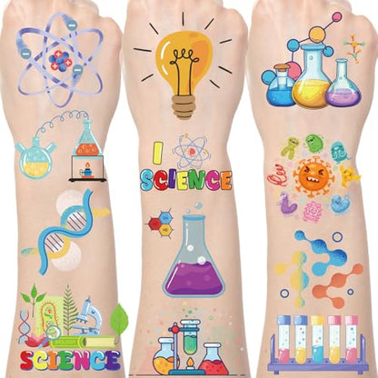 Science Temporary Tattoos Stickers - 200+ Science Party Favors Decorations Supplies Math Chemistry Experiment Tattoo Stickers Gifts Laboratory Themed Birthday Decor Prizes
