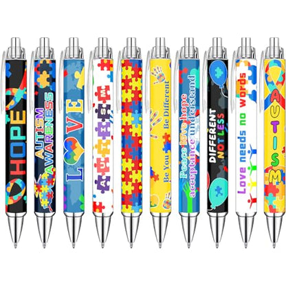 Idealmuzik Autism Awareness Ballpoint Pens, 10 Pack – Inspirational Quote Pens with Puzzle & Heart Designs, Encouraging Writing Pens for Office, School, Events & Everyday Use - color: Autism
