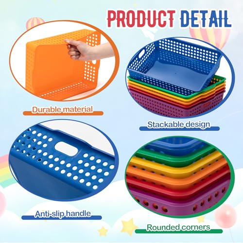 Geetery 12 Pack Classroom Storage Baskets with Handle,Rainbow Color - color: Rainbow Color