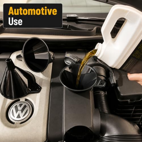 Plastic Funnels 3 Pack - Kitchen and Automotive Funnel Set - color: Black
