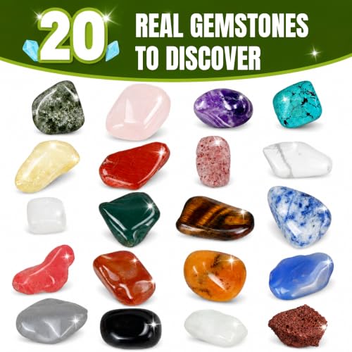 LotFancy Gemstone Dig Kit for Kids, 20 Real Gems, Science Excavation Gift