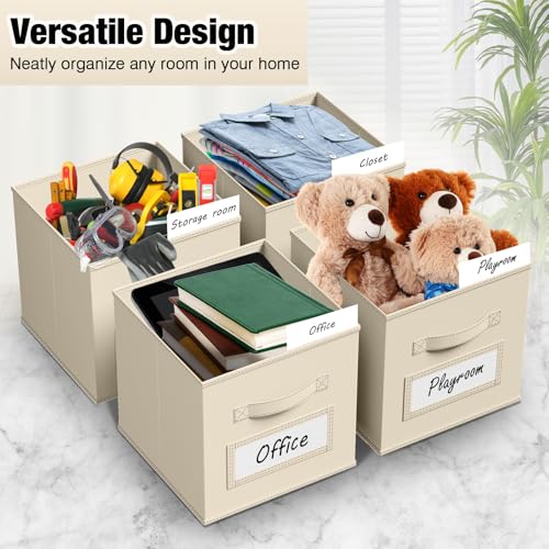 10 Pack Fabric Storage Cubes with Label 11" Collapsible Cube Bins, Beige - color: Beige, size: 11 Inch
