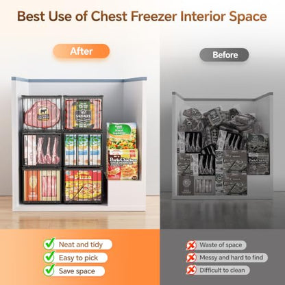 Freezer Organizer Bins, 3 Pack Enlarged Baskets for 5-9 Cu.FT Deep Freezer - color: black 3 pack