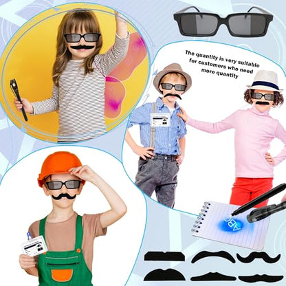60 Pcs Spy Detective Party Favors Set Spy Kit Detective Glasses Magnifying Glass Pass Card Invisible Ink Pen Fake Mustache Sticker treat Bags Stuffers Escape Room Birthday Party Decorations