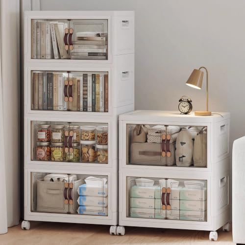 UAMFURI Stackable Storage Bins, 312QT Collapsible Drawers with 2 Lids - color: White-52qt, size: 6Pack with 2 top lids