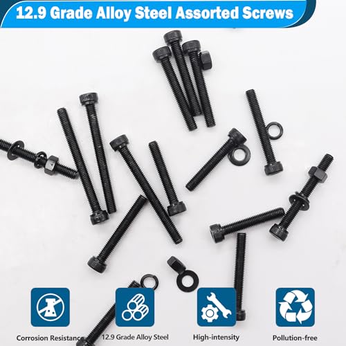 mxuteuk 420PCS M3 Screws,M3x30/35/40/45/50mm Hex Socket Head Cap Screws Bolts Nuts Kit,12.9 Grade Alloy Steel M3 Bolts with Hex Wrench - size: 420PCS M3 x 30/35/40/45/50mm