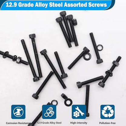 mxuteuk 420PCS M3 Screws,M3x30/35/40/45/50mm Hex Socket Head Cap Screws Bolts Nuts Kit,12.9 Grade Alloy Steel M3 Bolts with Hex Wrench - size: 420PCS M3 x 30/35/40/45/50mm