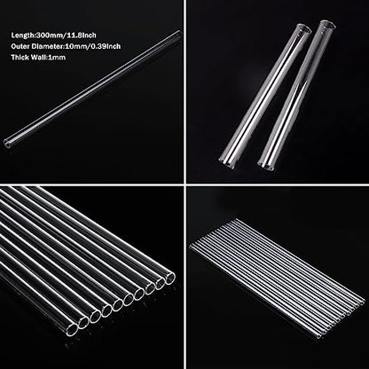 10pcs 300mm Long Borocilicate Glass Tubes OD 10mm Thickness 1mm Wall Glass Tube Laboratory Tubing Clear Tubes for Art DIY