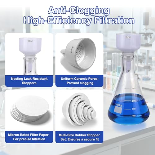 1000 mL Buchner Funnel Filtering Kit with Handheld Vacuum Pump - size: 1000mL