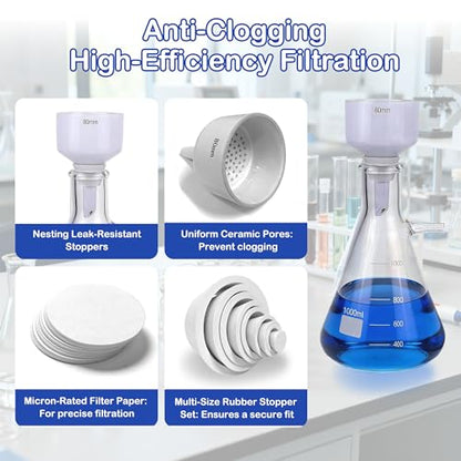 1000 mL Buchner Funnel Filtering Kit with Handheld Vacuum Pump - size: 1000mL