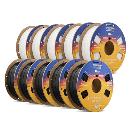 OVERTURE 10KG Bundle High Speed PLA+ 3D Printer Filament 1.75mm - color: Black*5+white *5, size: 10KG