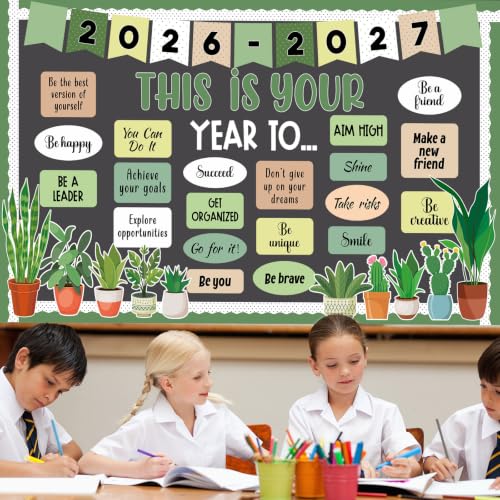This is Your Year to Bulletin Board Set Plant Welcome Back to School Classroom Decoration Positive Affirmation Greenery Paper Cutouts Inspirational Bulletin Board for 2027 Office Chalkboard Wall Door - style: Plant your year