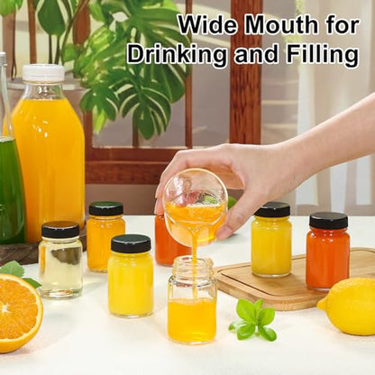 KEYWING 28 Pack 2oz Mini Glass Shot Bottles with Caps for Juice, Ginger - size: 2OZ