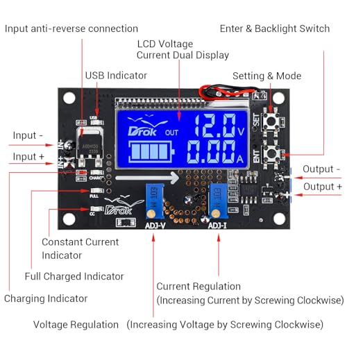 DROK DC Buck Converter Adjustable Voltage Regulator 12V 6V-32V to 1.5-32V 5A, LCD Screen Step Down Converter with USB Port and Protective Case - size: Buck 6-32V to 1.5-32V