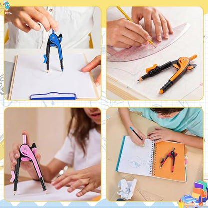 Chengu 48 Pcs Math Geometry Compass Bulk with Pencils 6 Inch, Dark Color - color: Dark Color