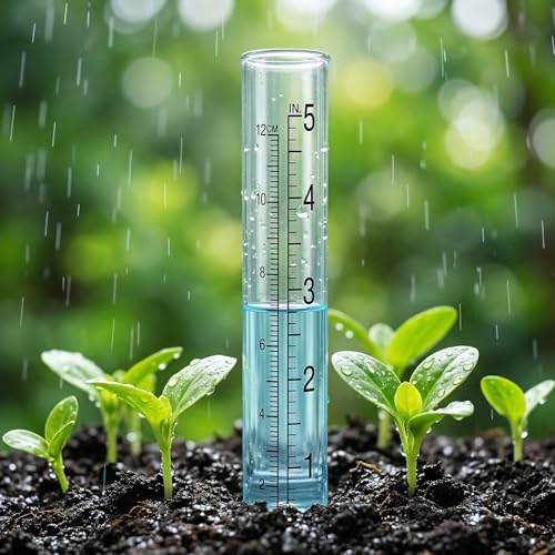 2-Pack Rain Gauge Replacement Tube - 5" Capacity Easy-to-Read Magnifying Rain Gauge for Outdoor - Plastic Clear Rain Gauges for Garden Yard Home - Accurate Measurement with Dual Scales