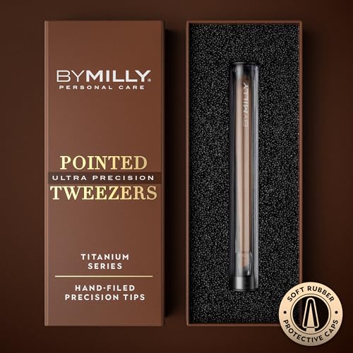 Pointed Tweezers | Titanium Series | High Carbon Stainless Steel Needle Nose | Fine Point Precision Hair Removal | Perfectly Aligned & Hand-Filed Sharp | Rose Gold - color: Rose Gold