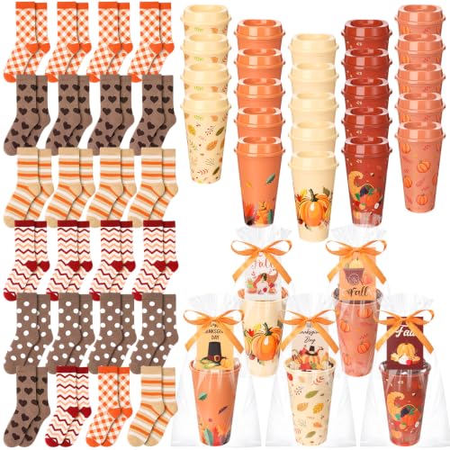 Cutecrop 52 Pcs Fall Thanksgiving Gifts Set with Fall Socks and 16 oz Cups - style: Autumn