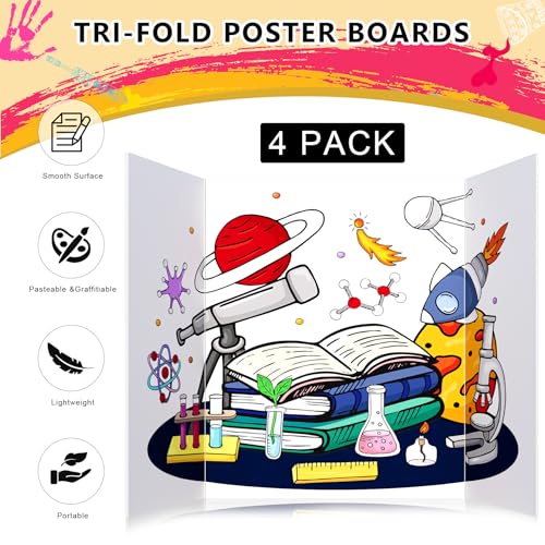 HAUTOCO 4 Pcs Medium Trifold Poster Board 26'' x 15.74'' Project Boards - color: White, size: 26 x 15.74 inches