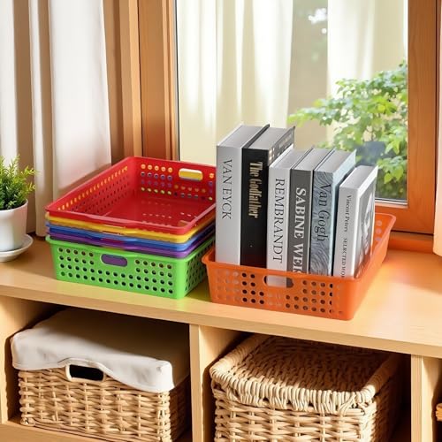 6 Pack Plastic Turn in Paper Trays for Classroom, Bin Baskets,Bright Color - color: Bright Color
