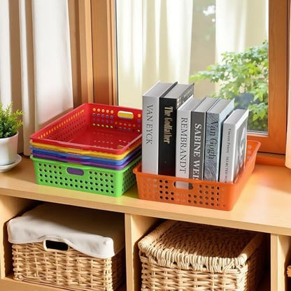 6 Pack Plastic Turn in Paper Trays for Classroom, Bin Baskets,Bright Color - color: Bright Color