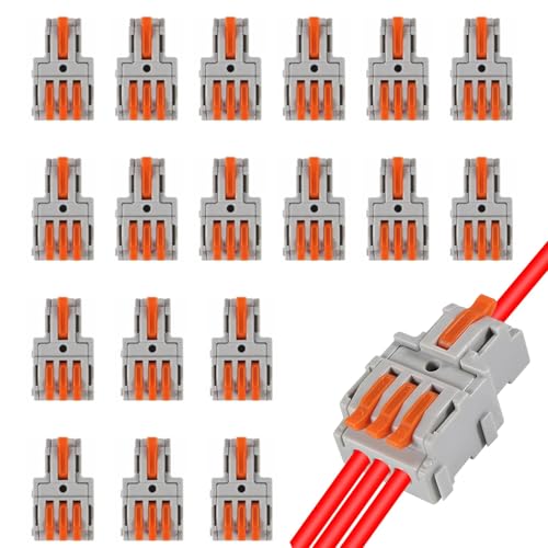 20pcs Lever Wire Connectors, 1 in 3 Out Quick Wire Connectors, Electrical Lever Nuts Wire Connectors Push-in Conductor Terminal Block AWG 28-12 - color: 20pcs 1 in 3 out