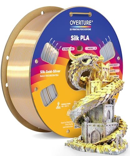 OVERTURE Silk PLA Dual Color Filament 1.75mm, Silk Gold-Silver - color: Gold-silver, size: Dual Color