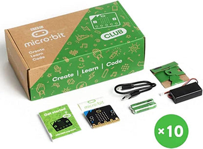 Micro:bit BBC micro:bit v2 club pack (10 units), pocket-sized programmable computer for STEM education with Bluetooth, speaker, microphone, and sensors
