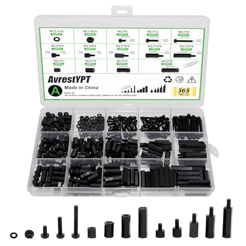 365 Pcs M2.5 Black Nylon Hex Standoff Screw Nut Kit - size: M2.5-365Pcs