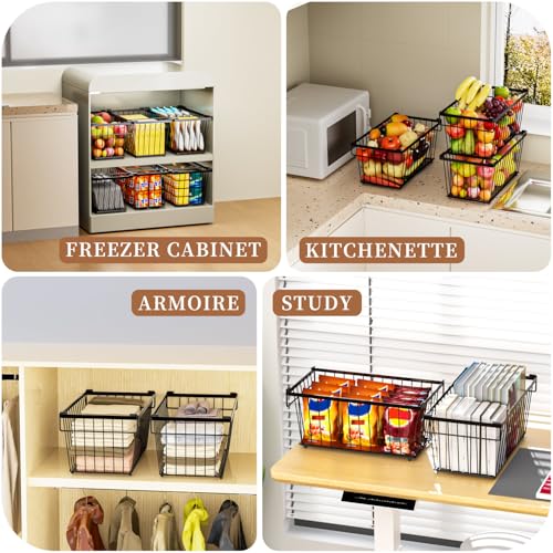 Enhanced Leak-Proof Bottom, Freezer Organizer Bins for 7 Cu.Ft,6 Pack - color: Black 6 Pack