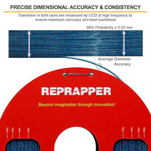RepRapper Glitter Glow in The Dark Blue 3D Printer Filament, Shiny Galaxy 1KG PLA Filament (2.2lbs) 1.75mm, Sparkle Laser Series 3D Printing Filament for 3D Printer - color: 1 Glitter Glow Blue 1kg