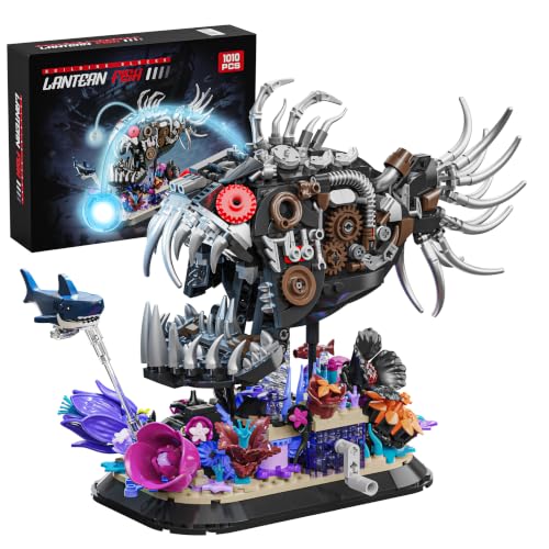 Mechanical Fishing Fish Building Set, 1010pcs Deep Sea Monster Block Models with Coral Base, Steampunk Ocean Animal Building Toys, Suitable for Boys and Girls 8+Home Office Decoration