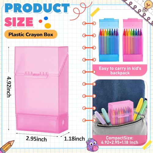 Clabby 2 Pcs 2 in 1 Plastic Crayon Box with Sharpener Holds 24, Pink,Blue - color: Pink,Blue