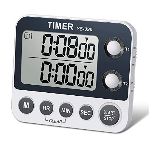 Digital Kitchen Cooking Timer, Dual Count Up & Down with Magnetic Back, Large Display, Adjustable Volume and Flashing Alarm Light, ON/Off Switch Stopwatch, Battery Included - color: Black