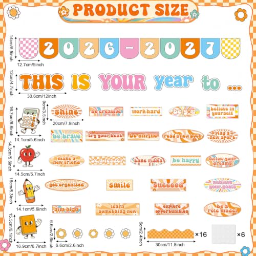 This is Your Year to Bulletin Board Set Hippie Motivational Classroom Decorations Welcome Back to School Paper Cutouts Hippie Inspirational Bulletin Board Border for Office Chalkboard Wall Door Decor - style: Hippie Inspirational