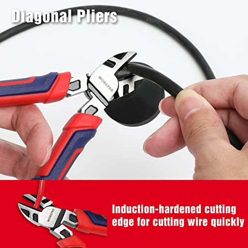 WORKPRO 4-Piece Pliers Set, Premium CR-V Construction Tool Set - color: Red