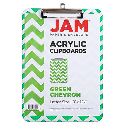 JAM PAPER Plastic Clipboards with Low Profile Metal Clip - Letter Size (9 x 12.5) - Green Chevron - Clip Board Sold Individually - color: Green Chevron, size: Single Clipboards