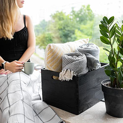 Creative Deco XXL Black Wooden Crate Nesting Crate Handles - color: Black, size: XXL