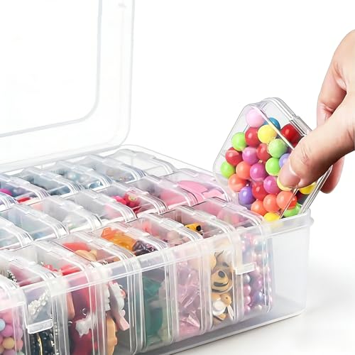 Clear Plastic Storage Organizer Box with 30 Small Containers for Jewelry, Beads, Diamonds, Bracelets, Screws, Seeds, Small Parts